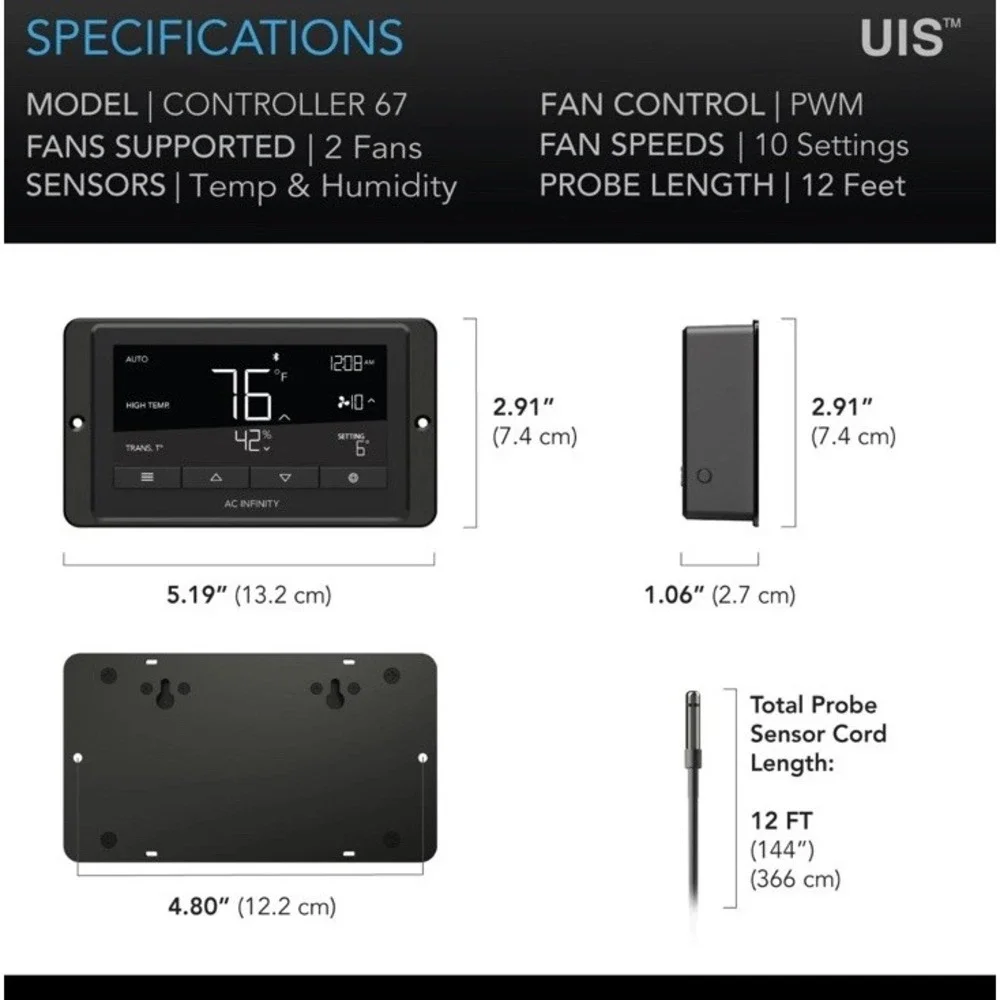 CONTROLLER 67, Temperature and Humidity Bluetooth Fan Controller with‎ Timers